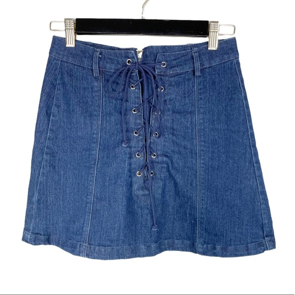 Umgee Dresses & Skirts - Umgee Lace Up Denim Mini Skirt